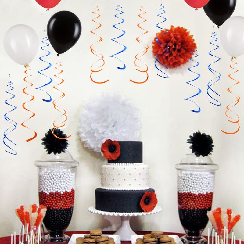 MOWO Orange and Royal Blue Foil Swirl Hanging Decoration for Birthday Graduation New Year Halloween Party Supplies Pack of 20 - Image 3