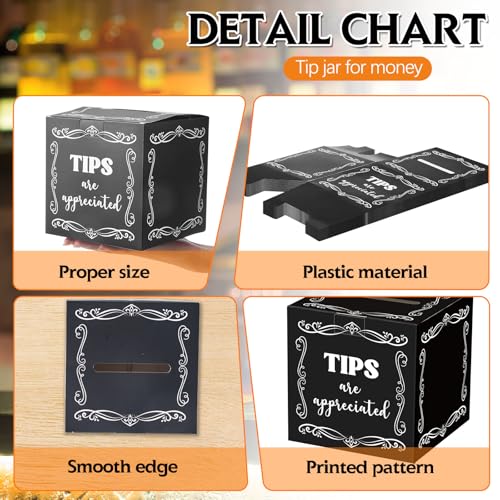Kolldenn Tip Jar 6 Inches Plastic Tip Jar Box for Bartende Donation Bucket Money Storage Container Collection Suggestion Box for Restaurants Bars Musicians Driver, Black - Image 3