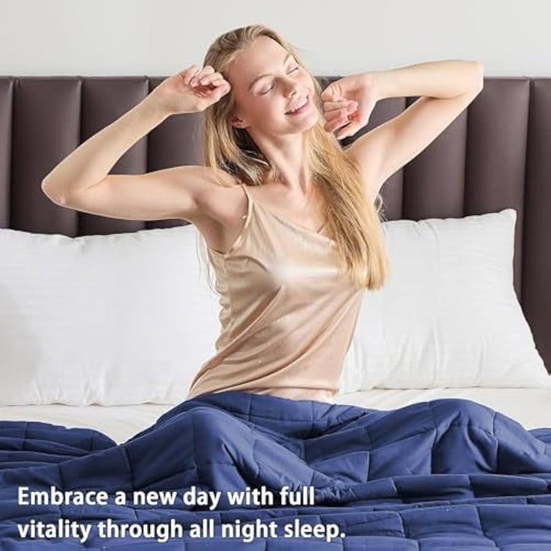 إسكدنيا بطانية ثقيلة الوزن 9 اب للبالغين (20 باوند، 60 انش × 80 انش) خفيفة الوزن مثالية للنوم من 180-210 باوند، بطانية جيدة التهوية مع خرز زجاجي ممتاز، قابلة للغسل في الغسالة (ازرق، 60×80-20 باوند) - Image 5