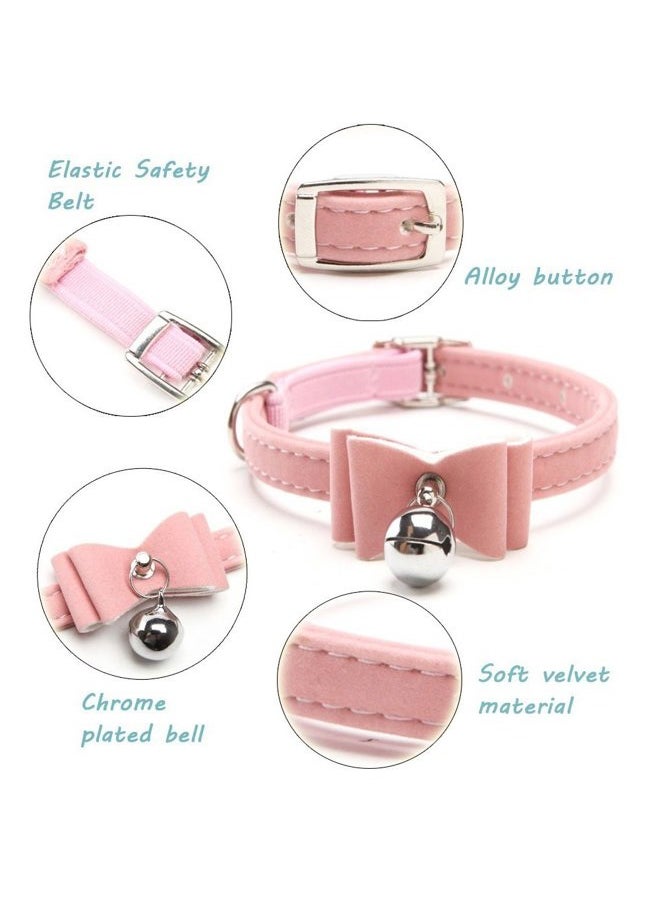 Stock Show 2Pcs Small Pet Velvet Bowknot Collar with Bell Adjustable PU Leather Cute Necklace Bow Tie for Cat Kitten Kitty Dog Puppy, Pink&Red  - Image 3
