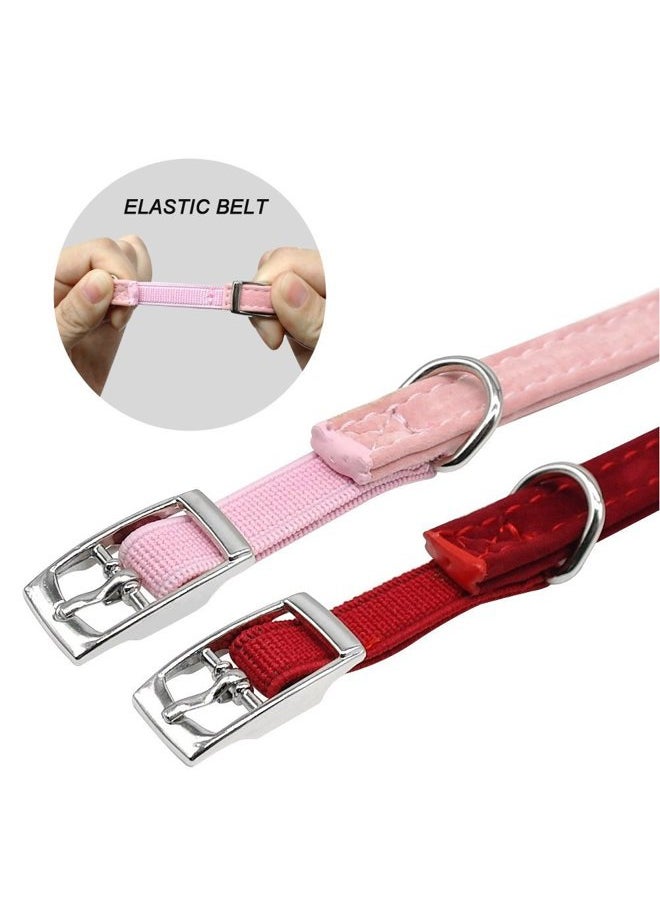 Stock Show 2Pcs Small Pet Velvet Bowknot Collar with Bell Adjustable PU Leather Cute Necklace Bow Tie for Cat Kitten Kitty Dog Puppy, Pink&Red  - Image 4