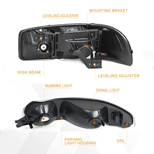 PM PERFORMOTOR PMHL-DENALI-0106-OH-BC Black Housing Clear Corner Pair of Headlights Replacement Compatible with 02-06 Sierra Yukon Denali - Image 4