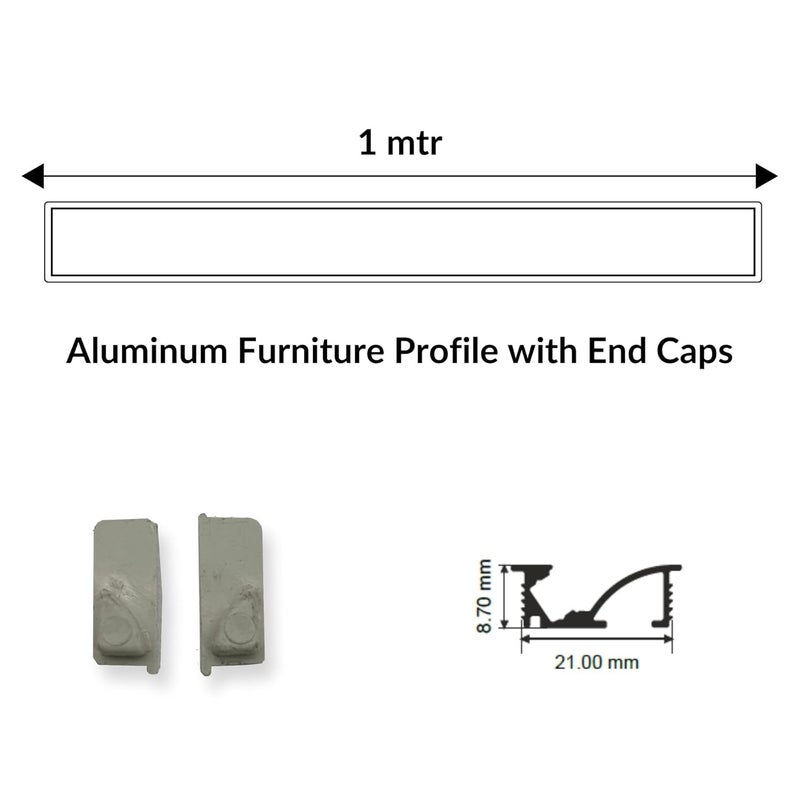 ABAJ أضواء شريط LED دائرية من الألمنيوم 21x09 مم للأثاث بطول 1 متر مع قنوات ضوء دائرية وزوايا مع غطاء موزع وأغطية نهاية ومشابك تثبيت بدون LED حزمة من 5 - Image 3