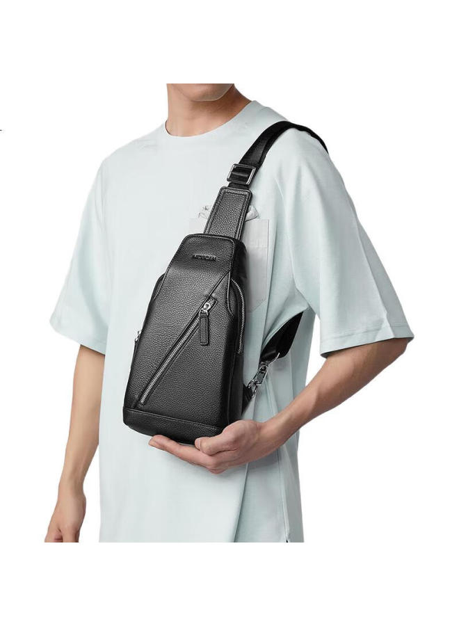 Scarecrow Men'S Single-Shoulder Crossbody Genuine Top-Grain Leather Chest Bag, Commuter Casual Hanging Bag, Business Fashion Travel Lightweight Large Capacity - Image 2