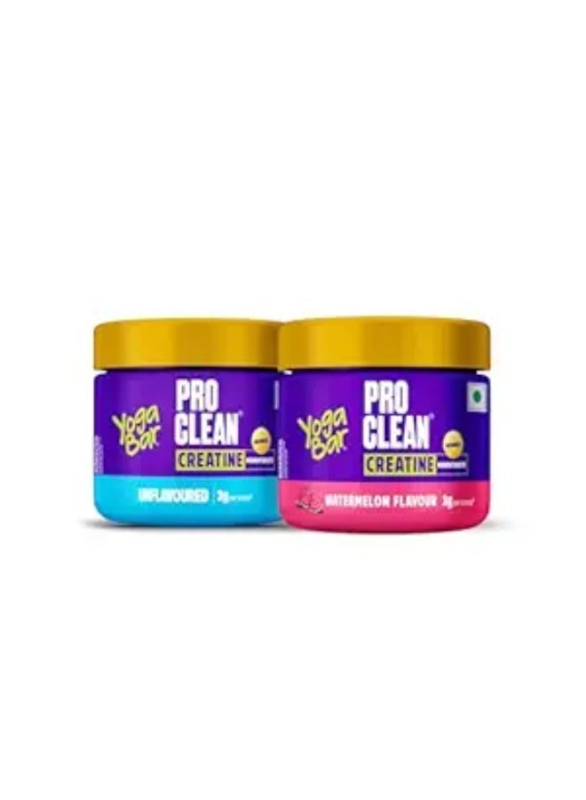 Yogabar Pro Clean Creatine Monohydrate – Unflavoured 100g & Watermelon Flavour 114g - Image 1