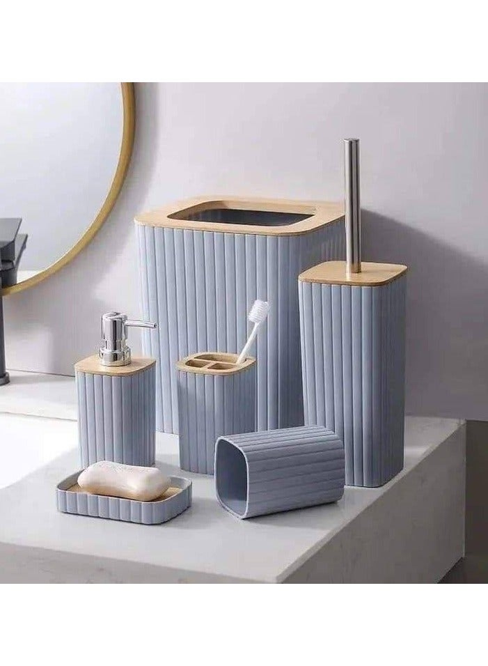 Homita 6 Piece Bamboo Bathroom Accessory Set Includes Toothbrush Cup, Toothbrush Holder, Soap Dispenser, Soap Dispenser, Toilet Brush with Holder, Waste Bin (Multicolor Square Design) - Image 3