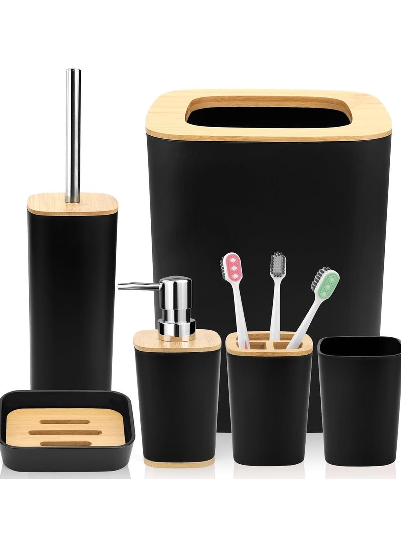 Homita 6 Piece Bamboo Bathroom Accessory Set Includes Toothbrush Cup, Toothbrush Holder, Soap Dispenser, Soap Dispenser, Toilet Brush with Holder, Waste Bin (Multicolor Square Design) - Image 1