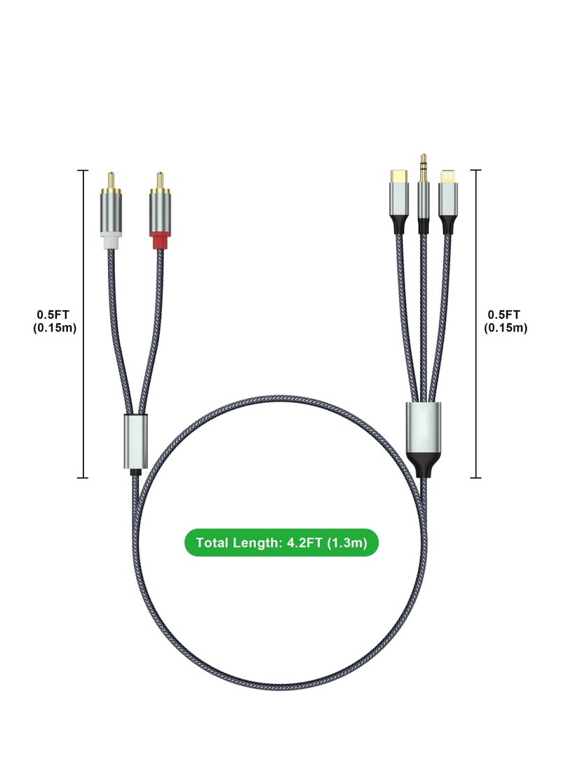 Lightning to RCA Cable Audio Aux Adapter,RCA to 3.5mm Cable，USB C to 2 RCA Audio Cable， (3 in 1 Audio Cable) for Power Amplifier, Car, Home Theater, Speaker and More(Lightning Compatible)