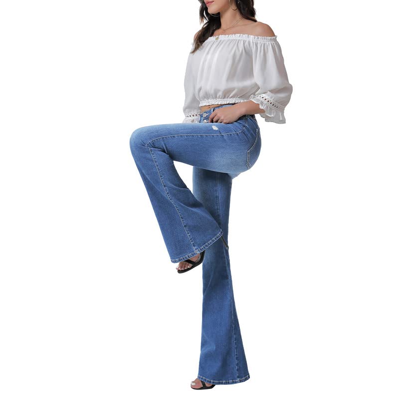 VIPONES Women's Flare Bell Bottom Jeans High Waisted Wide Leg Bootcut Jeans Stretchy Denim Pants Trendy Blue - Image 2