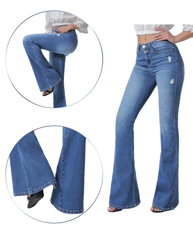 VIPONES Women's Flare Bell Bottom Jeans High Waisted Wide Leg Bootcut Jeans Stretchy Denim Pants Trendy Blue - Image 4