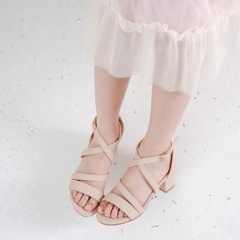 LAURMOSA Girls Sandals Dress Shoes Open Toe Heels High Strap Heels for Kids Fashion Shoes for Flower Wedding Party Graduation Sandals for Little Big Kids (L1009 Nu Nude 4) - Image 2