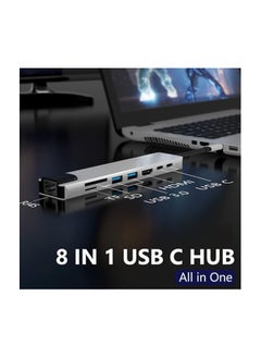 جنرال محول جميع في واحد USB C - محول HDMI، قارئ بطاقات شبكة Ethernet، هاب 8 في 1 مع منفذ HDMI 4K، 2 منفذ USB 3.0، 2 منفذ USB C، منفذ Ethernet، فتحات بطاقات SD/TF، متوافق مع MacBook، Chromebook.  - Image 2