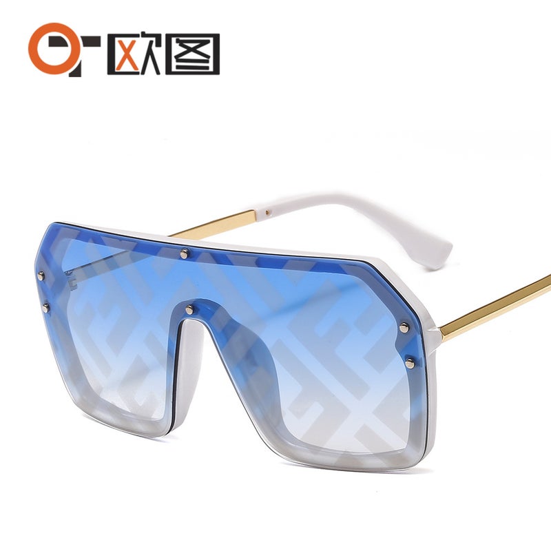 Generic New Trendy F-Letter Sunglasses Unisex Fashion C14 white frame watermark Blue Film 
