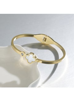 Korean style classic four-leaf clover diamond bracelet titanium steel accessories manufacturers wholesale stainless steel simple jewelry Gold-White Shell