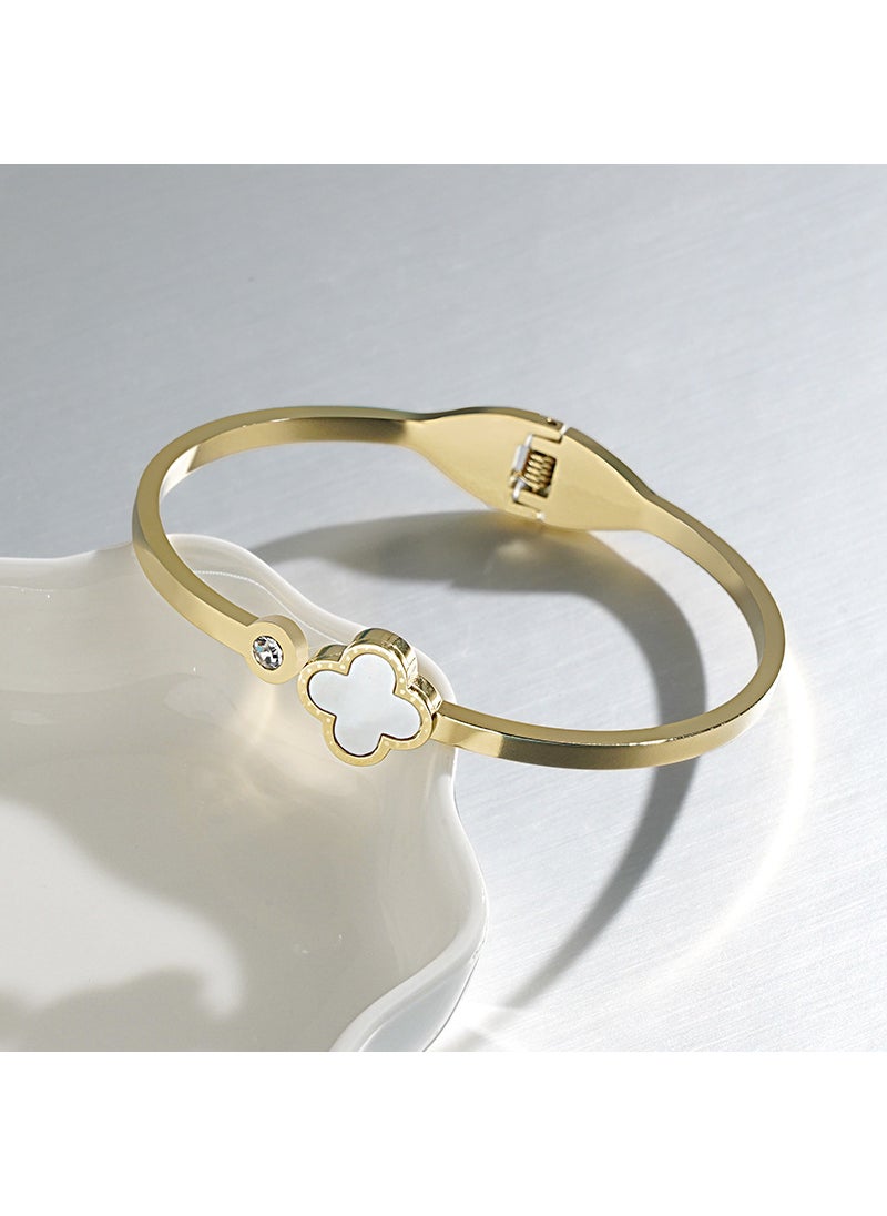 Generic - Korean style classic four-leaf clover diamond bracelet titanium steel accessories manufacturers wholesale stainless steel simple jewelry Gold-White Shell - Image 1