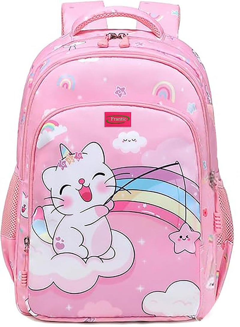 Frantic Waterproof Polyester 26 L School Backpack School Bag Daypack Picnic Bag For Boys & Girls(RR_Pink_Star_Cat) - Image 1
