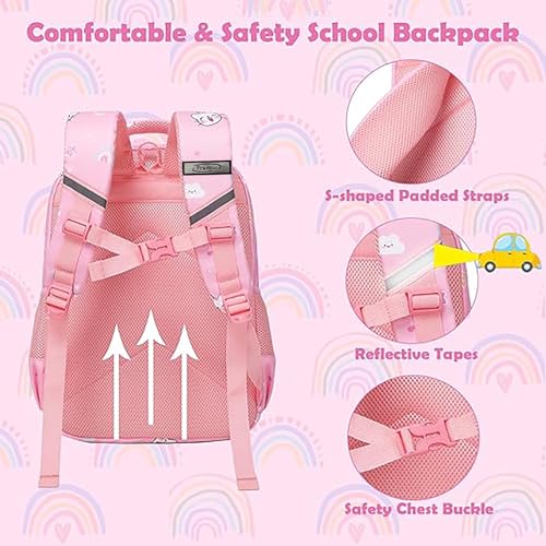 Frantic Waterproof Polyester 26 L School Backpack School Bag Daypack Picnic Bag For Boys & Girls(RR_Pink_Star_Cat) - Image 4