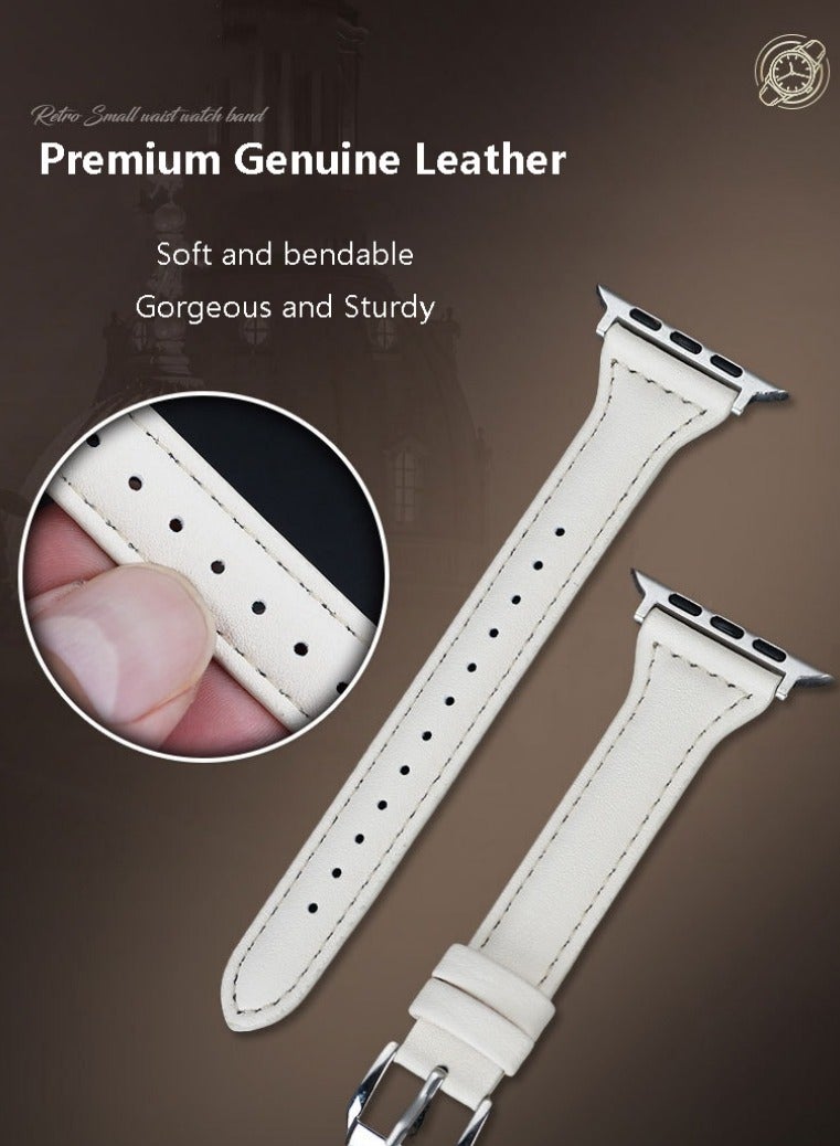 Slim Genuine Leather Band Compatible with Apple Watch Women, 38mm/40mm/41mm/42mm(series 10) Display Compatible with iWatch Series 10/9/8/7/6/5/4/3/SE/SE2/Ultra, Adjustable wrist size (White) - Image 2