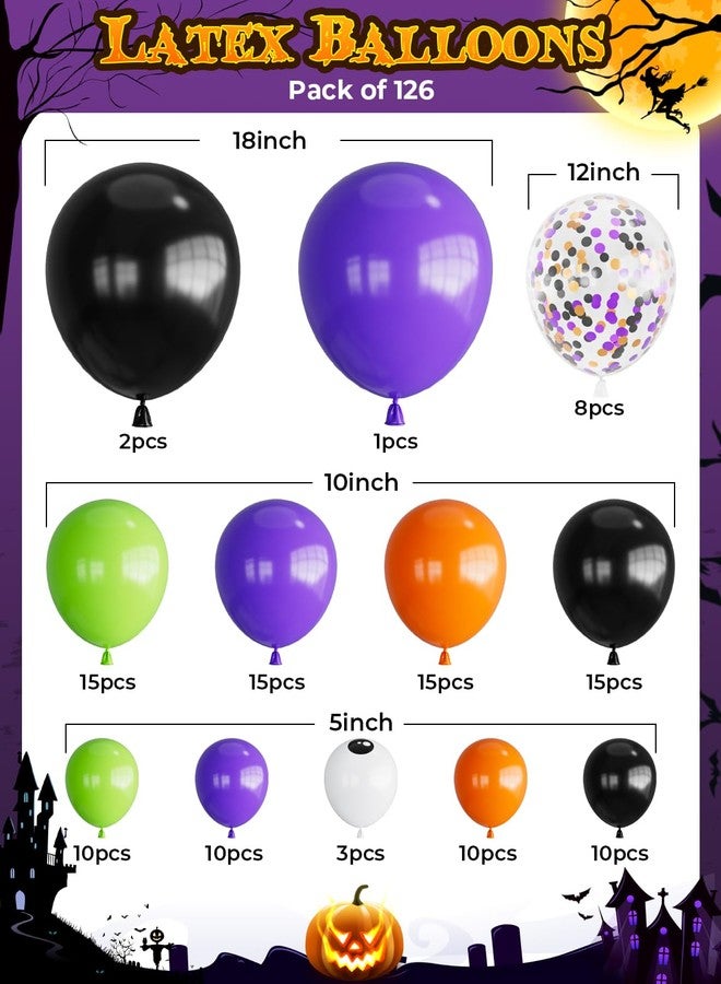 Haolongfa Halloween Balloons Garland Arch Kit,126pcs DIY Halloween Party Balloons With Black,Orange,Purple,Fruit Green,Confetti,Balloons,Boo,Spider,Pumpkin Foil Balloons for Halloween Party Decorations Indoor - Image 2