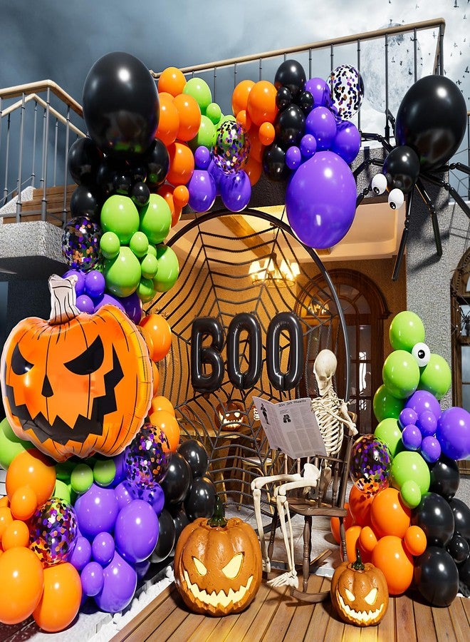 Haolongfa Halloween Balloons Garland Arch Kit,126pcs DIY Halloween Party Balloons With Black,Orange,Purple,Fruit Green,Confetti,Balloons,Boo,Spider,Pumpkin Foil Balloons for Halloween Party Decorations Indoor - Image 1