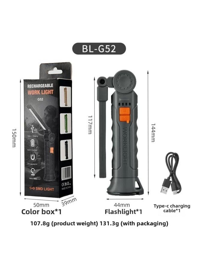 Loquat Multifunctional Handheld Work Light Strong Flashlight Super Bright Magnetic Emergency Light Rotating Portable Car Repair Light-Color:G52 Black - Image 1