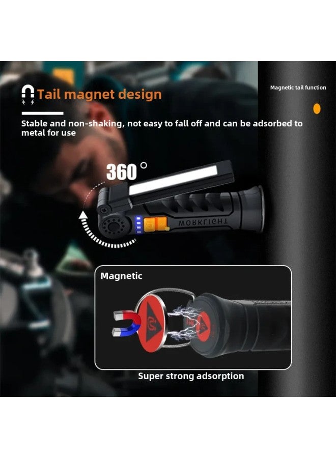 Loquat Multifunctional Handheld Work Light Strong Flashlight Super Bright Magnetic Emergency Light Rotating Portable Car Repair Light-Color:G52 Black - Image 3