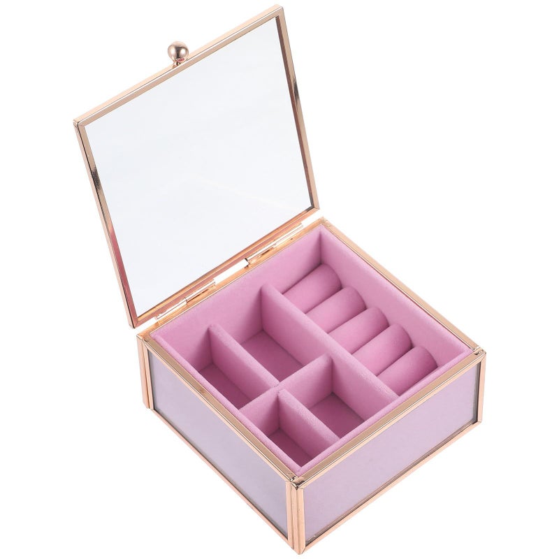 Jewelry Storage Box With Glass Lid Portable Earring Organizer And Lipstick Holder Metal Frame For Travel And Desktop Use White - Image 2