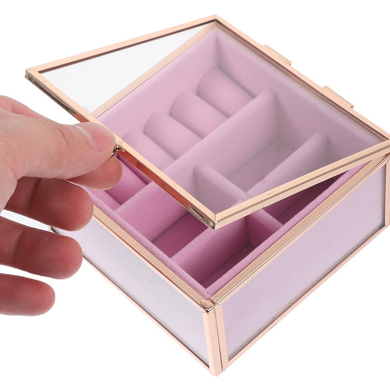 Jewelry Storage Box With Glass Lid Portable Earring Organizer And Lipstick Holder Metal Frame For Travel And Desktop Use White - Image 5