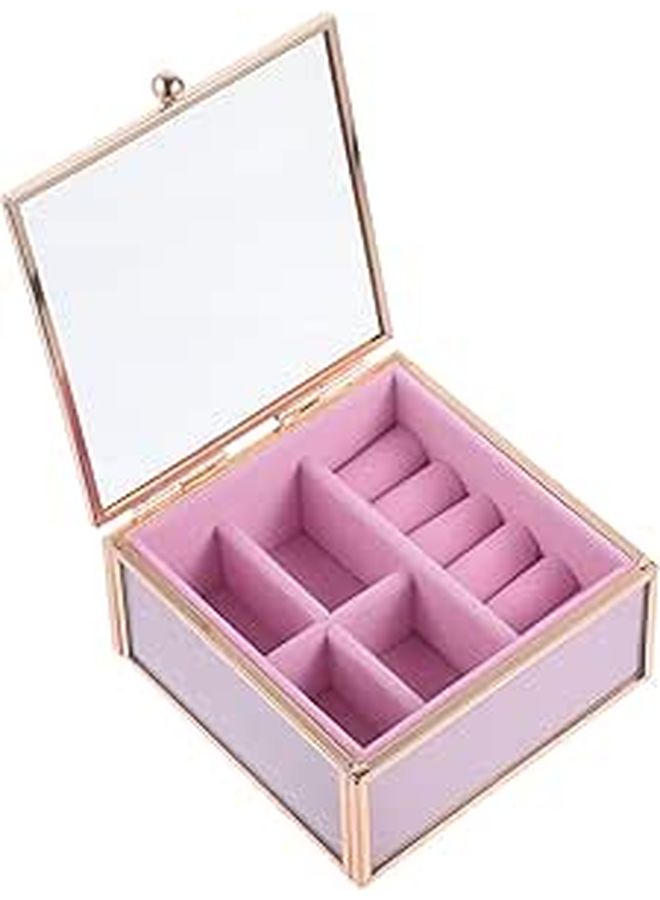 Jewelry Storage Box With Glass Lid Portable Earring Organizer And Lipstick Holder Metal Frame For Travel And Desktop Use White - Image 1
