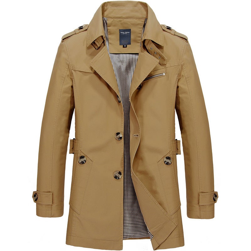 Hot Selling Spring Autumn Washed Men's Casual Jacket Mid-length Trench Coat Jacket Men