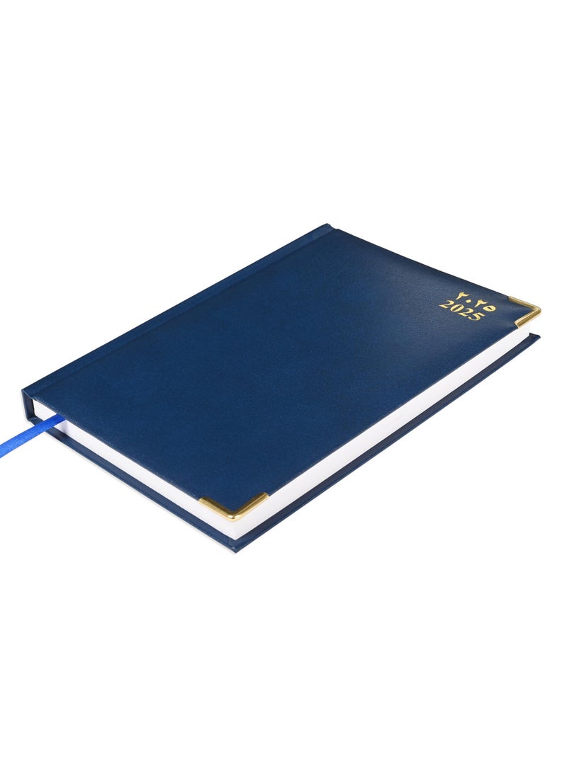 FIS Fis 2025 A5 Diary,Gold Corenrs, (Arabic/English) Vinyl 1Side Padded Blue -FSDI22AE25BL  - Image 1