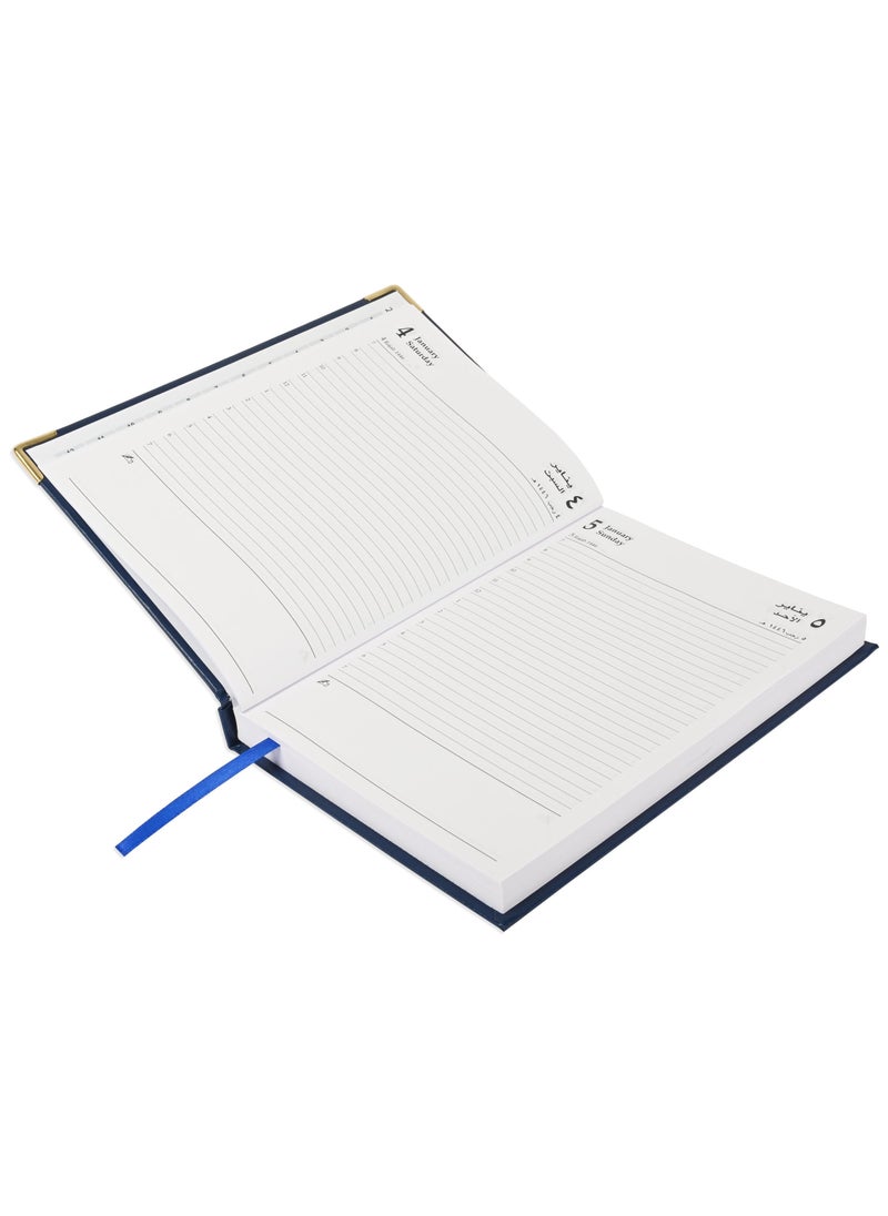 FIS Fis 2025 A5 Diary,Gold Corenrs, (Arabic/English) Vinyl 1Side Padded Blue -FSDI22AE25BL  - Image 2