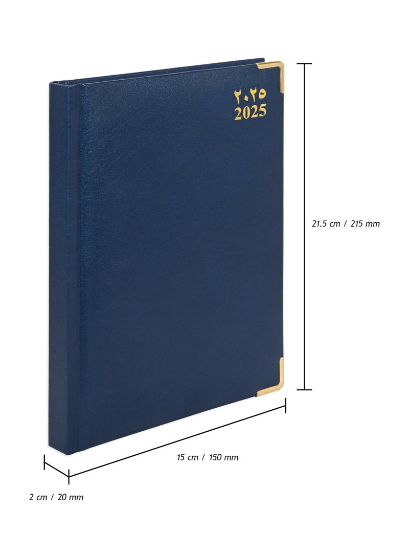 FIS Fis 2025 A5 Diary,Gold Corenrs, (Arabic/English) Vinyl 1Side Padded Blue -FSDI22AE25BL  - Image 4
