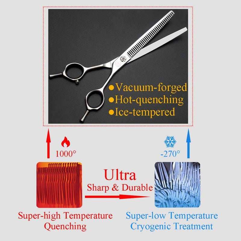 Moontay Professional 7.0" Dog Grooming Chunkers Scissors, Upward Curved Pets Grooming Thinning/Blending Shears - Japan 440C Stainless Steel for Pet Groomers or Family DIY Use - Image 3