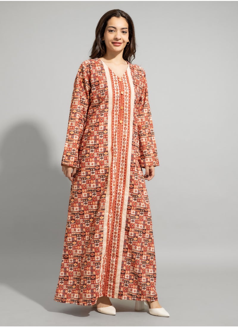 اكسا - جلابية عصرية نقوش تجريدي IN9219 بيج - Image 1