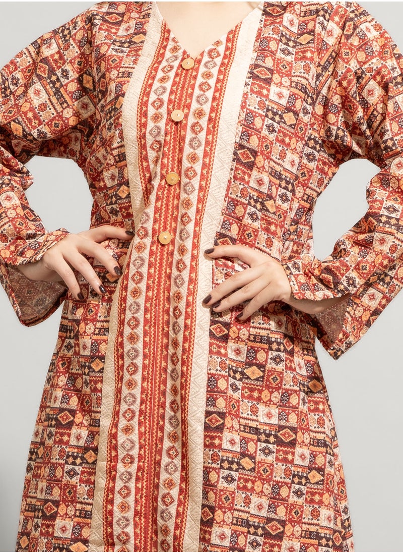 اكسا - جلابية عصرية نقوش تجريدي IN9219 بيج - Image 1
