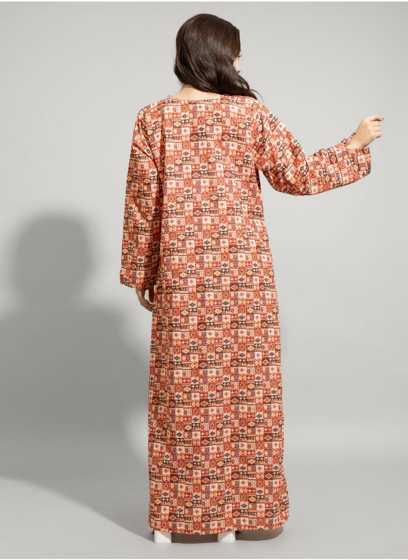 اكسا - جلابية عصرية نقوش تجريدي IN9219 بيج - Image 1