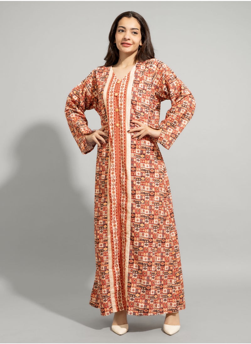 اكسا - جلابية عصرية نقوش تجريدي IN9219 بيج - Image 1