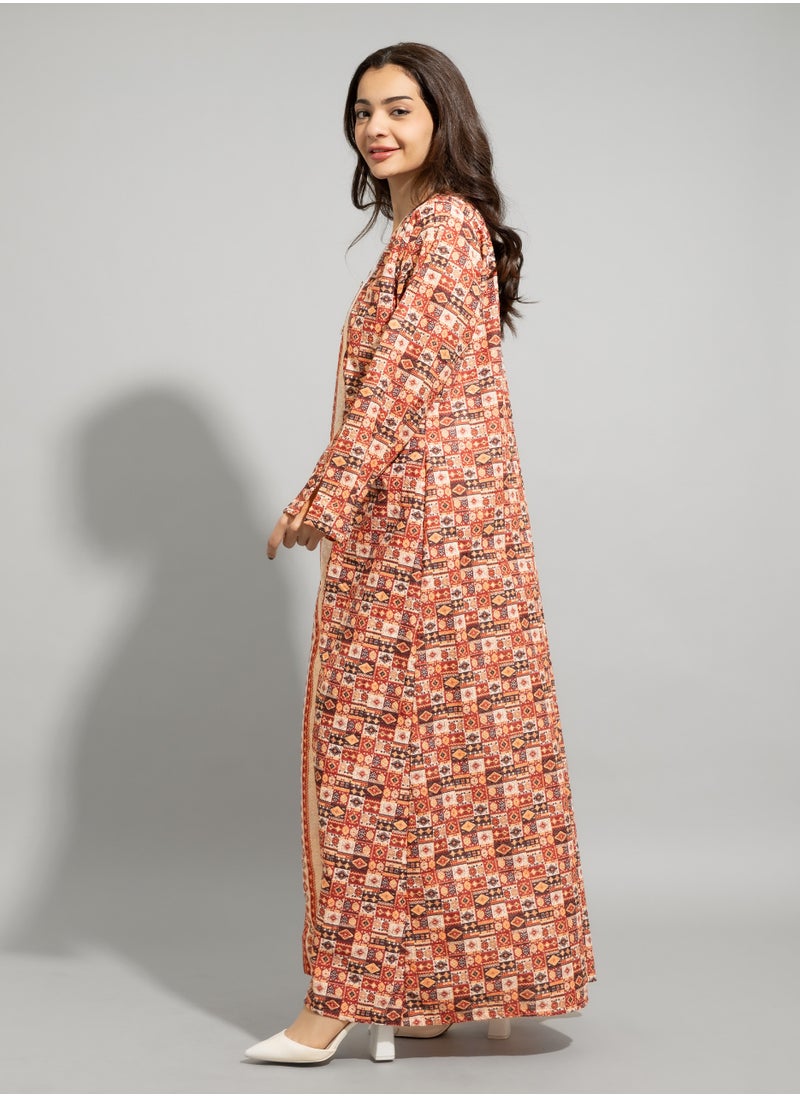اكسا - جلابية عصرية نقوش تجريدي IN9219 بيج - Image 1
