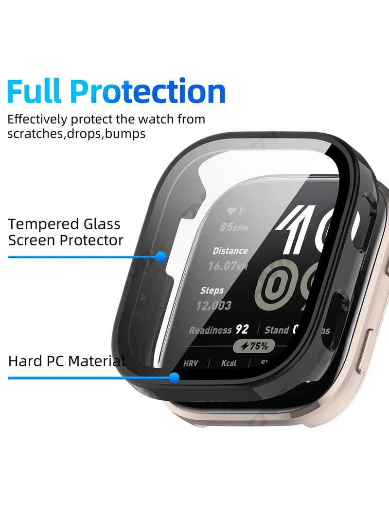 Case for Amazfit BIP 6 Tempered Glass+ Hard PC Cover, Coverage Protective Bumper Case Compatible with Amazfit BIP6 Protector Accessories (Black) - Image 2
