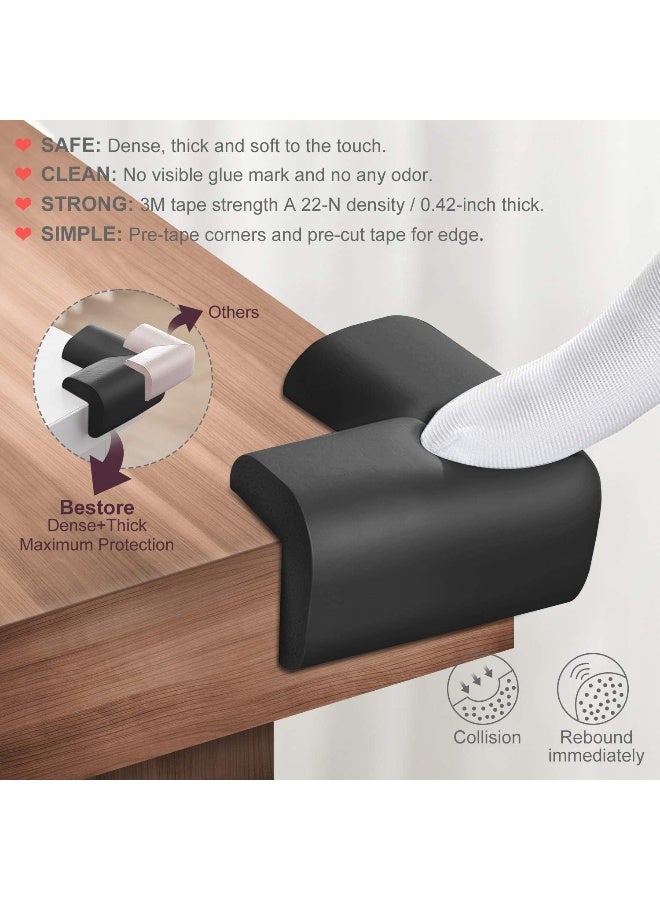 BE Baby Proofing Edge Corner Protector, 20.5 ft (18.1ft Edge + 8 Corners) Baby Proof Corner Guards,Thick Table Bumper Guard, 3M Pre-Taped Corners, Soft Rubber Foam Guard Heavy-Duty Black - Image 2