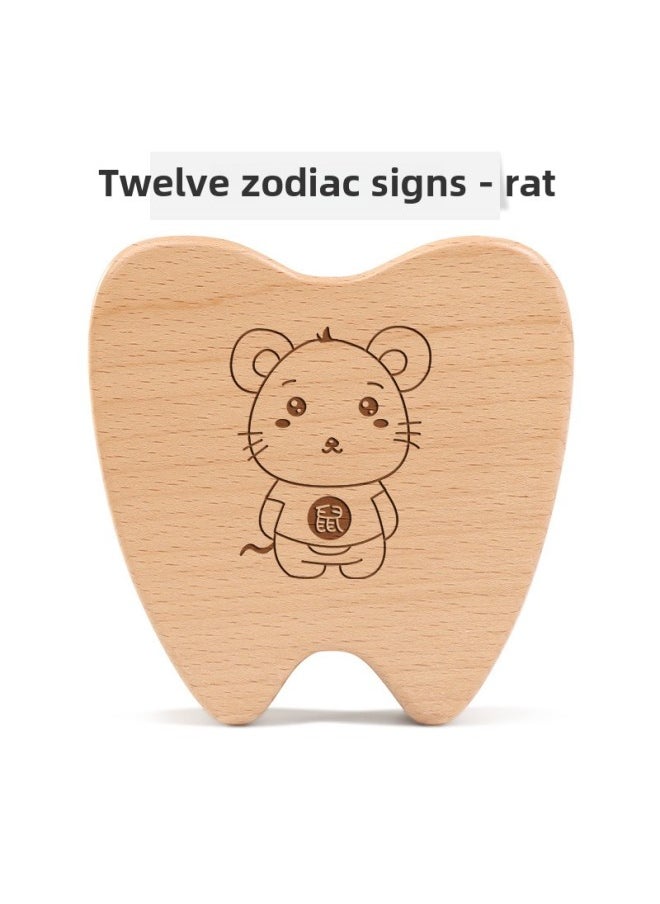 Wooden Teeth Commemorative Box Boys And Girls Fetal Hair Children's Collection Box Baby's Teeth Replacement Storage Box-Color:Y Handsome Dog Teeth-Mouse  - Image 1