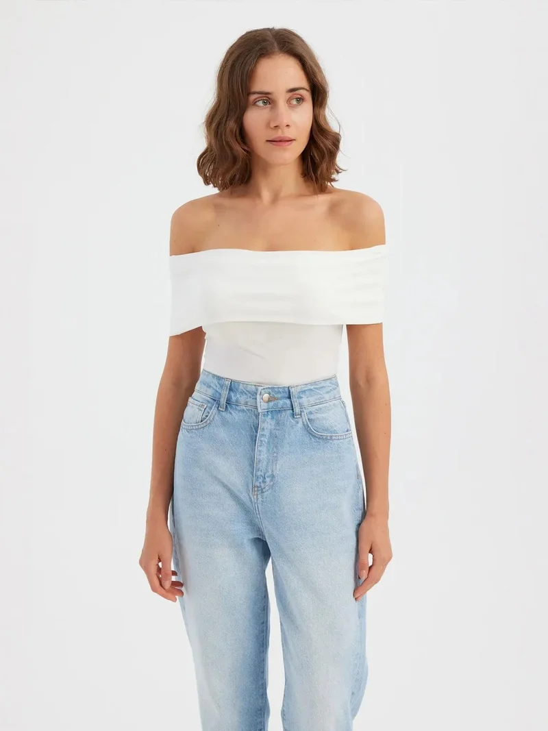 HICCUP Off-Shoulder Ruched Bodycon Crop Top