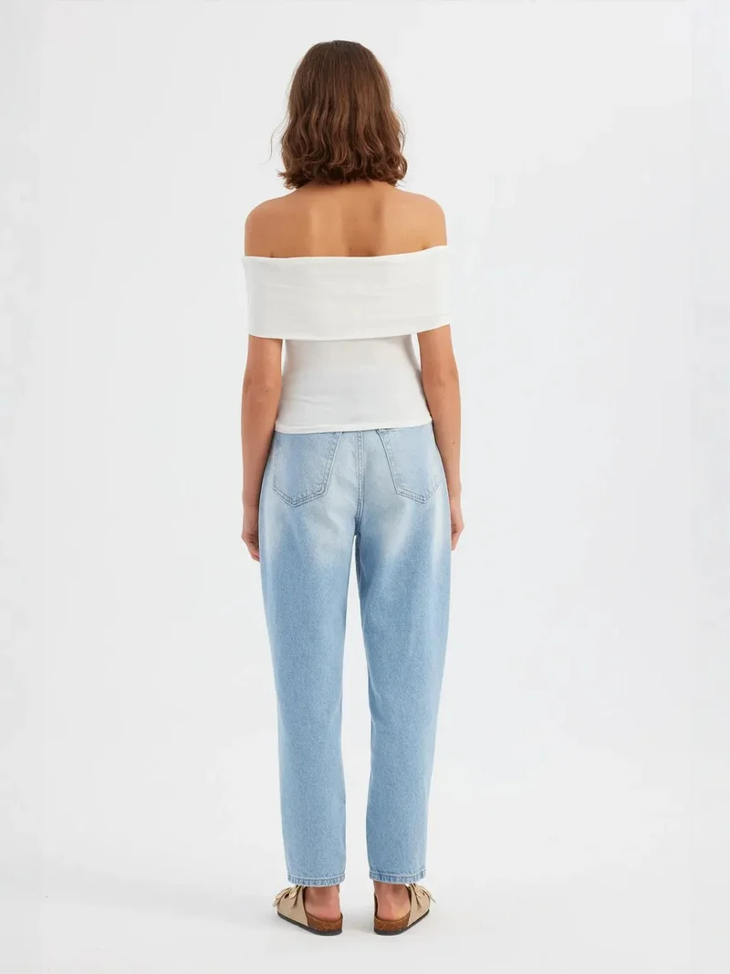 HICCUP White Off-Shoulder Ruched Bodycon Crop Top for Women | Best Price UAE