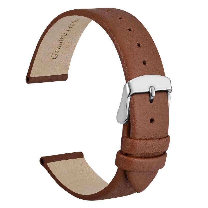 WOCCI 14mm Lug Width, Elegant Watch Band, Genuine Leather Replacement Strap with Silver Buckle (Terracotta Brown) - Image 1