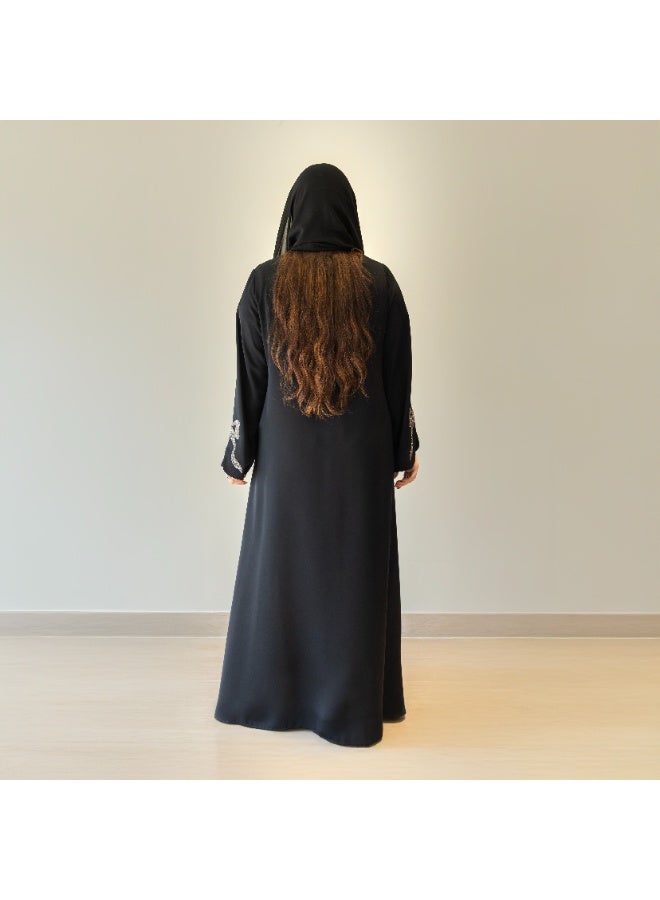 Linelle Luxury Black Abaya for Women – Buttoned Front, Wide Flowing Sleeves with Stone Bow Detailing, Modest Daily and Occasion Wear - Image 5