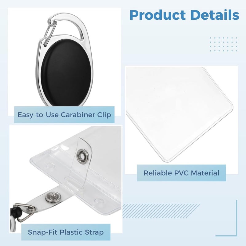 50 Pcs ID Badge Holders with Retractable Reels, Vertical PVC Clear Card Cover, 4.72 x 3.19 in Size, 24 in Retracting Cord and Heavy Duty Metal Clip, for Business Office Access Cards - Image 5