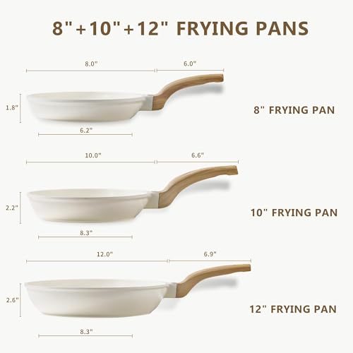 CAROTE Non Stick Frying Pan Skillet Set Omelet Pan Healthy Non Toxic Granite Chef Pan Induction Compatible Egg Frying Pan with HeatResistant Handle PFOAFreeCream White81012 - Image 3