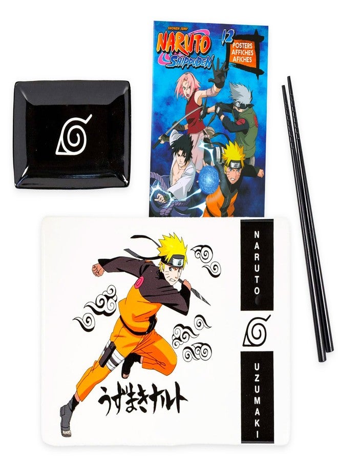 Naruto Sushi Plate Set - Anime Home Decor Bundle with Sushi Plate, Dipping Saucer, Chopsticks for Adults, Teens | Collectible Naruto Kitchen Decor Gift Set - Image 1