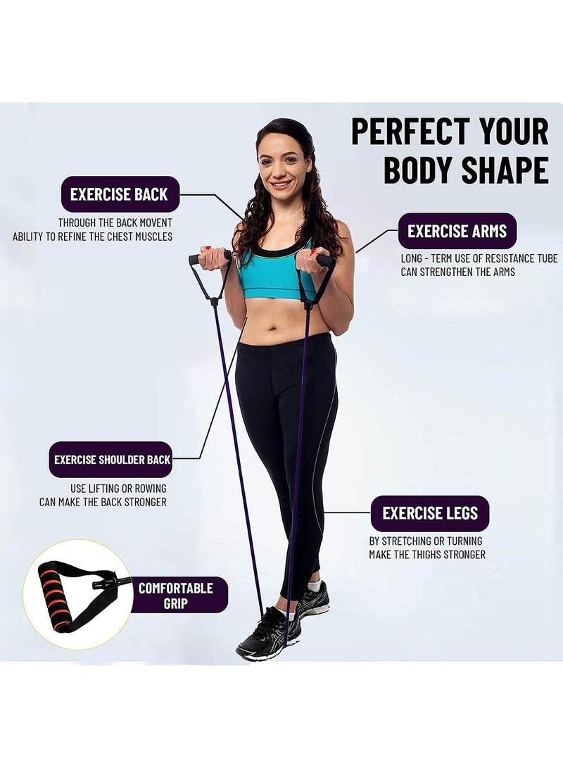 أنيثينجبيسيك أنبوب تمارين المقاومة شديد الصلابة بطول 1200 مم، وسمك الجدار 7 مم، وقطر 11 مم مع مقبض من الإسفنج | أرجواني | المادة: مطاط طبيعي | شريط مقاومة للرجال والنساء - Image 5